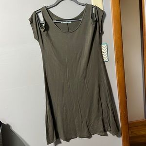 Army green cold shoulder dress.